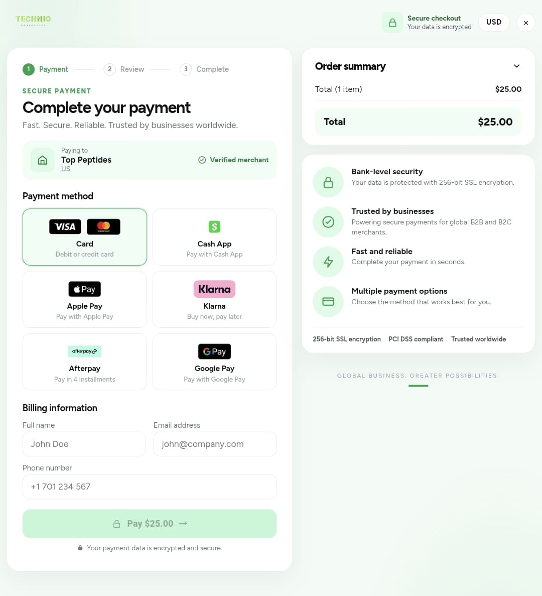 Technio hosted checkout